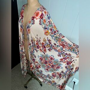 Soft Surroundings Pink Floral Kimono Cardigan